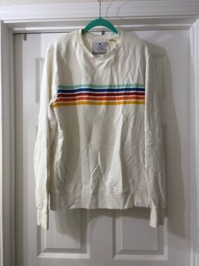 RVLT Revolution Men's Cream Crewneck Sweater with Rainbow Stripes